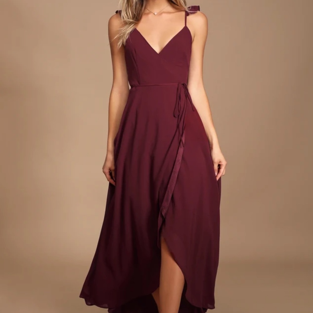 Lulu’s Burgundy Here's to Us High-Low Wrap Dress